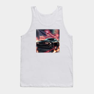 Dodge Challenger Hellcat and The American Flag by Gas Autos Tank Top